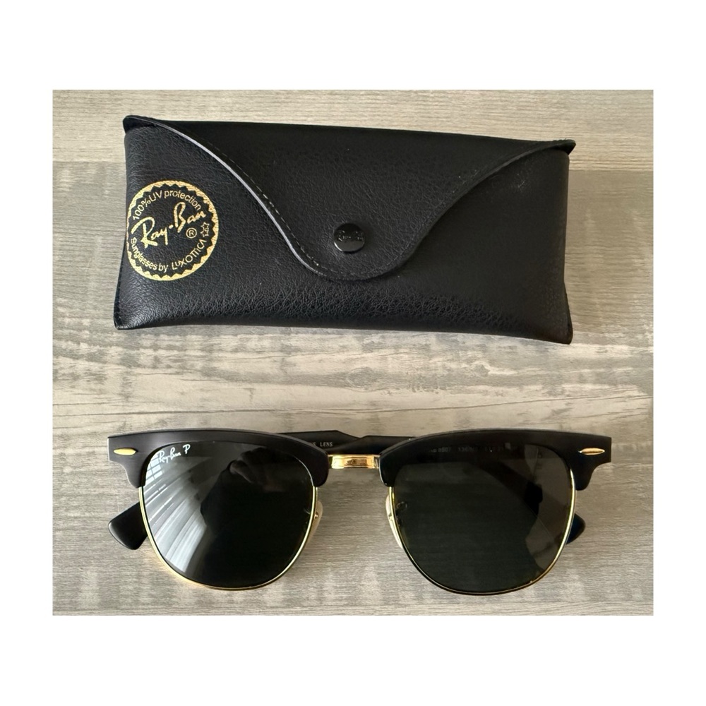 Ray-Ban Clubmaster Classic Sunglasses in Black and Gold with Polarized Lense